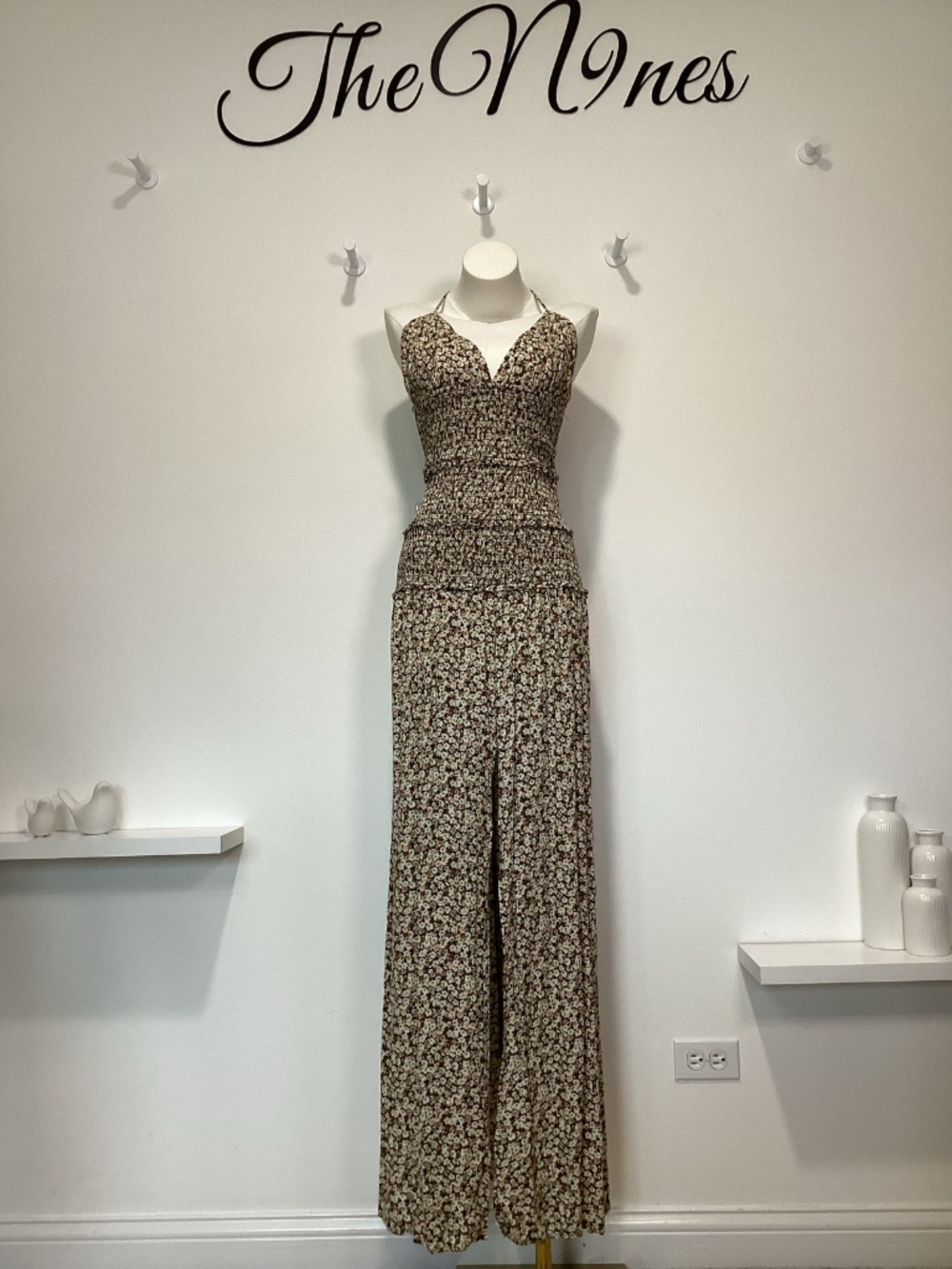 AFRM Smocked Cream Peach & Black Maxi Dress NWT Large